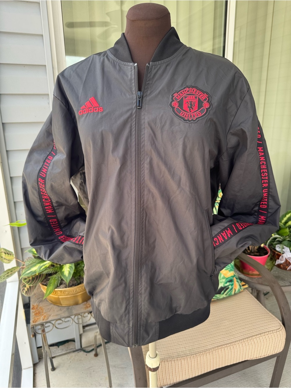 Manchester United Jacket Mens Medium Black Soccer Football Adidas Full Zip Track